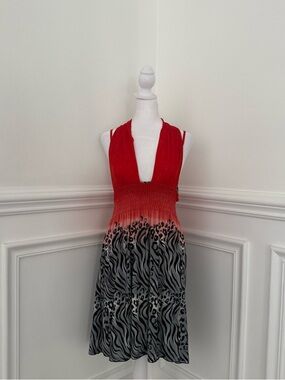 OB Fashion Red Animal Print Halter Dress